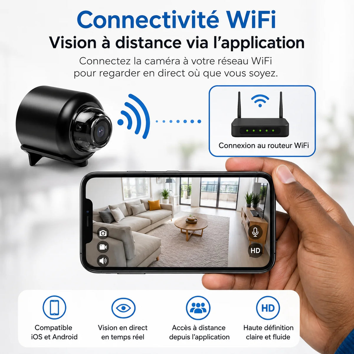 Mini Caméra WiFi 4K Ultra Discrète – Surveillance à Distance 24h/24