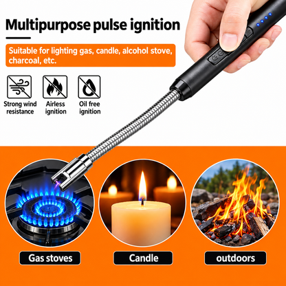 Briquet électronique portable rechargeable par USB pour cuisine extérieure, avec verrou de sécurité, écologique, pour bougies et cuisinières à gaz (sans gaz ni huile)
